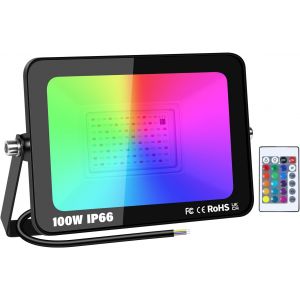 100w Rgb Projecteur Led Ext&eacute;rieurs Avec T&eacute;l&eacute;commande, Rvb Projecteur Led Exterieur Interieur Couleur, 16 Couleurs 4 Modes Neon Spot Led Pour Jadin Terrasse Patio, Ip66 &Eacute;tanche - Neuf