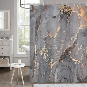 Rideau de douche en marbre gris 180 x 200 cm, rideau de douche pailleté doré craquelé, abstrait, moderne, luxueux, imperméable, lavable, en polyester - Neuf