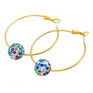 Boucles D'oreilles Pendantes En Alliage Pour Femmes, Grandes Creoles Rondes Avec Strass (Strass Colores) - Neuf