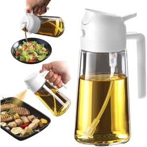 KALANKA-Spray Huile Cuisine 470ml u2013 Vaporisateur Huile Air Fryer 2-en-1 pour Cuisson, Salades, Vinaigre et Accessoire Cuisine - Blanc - Neuf