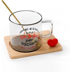 Eryi-Coffret Cadeau Tasse En Verre Avec Message D'amour, Cuillère Dorée, Base En Bois, Décoration C?ur Parfaite Pour La Saint-Valentin Et Offrir À Ceux Que Vous Aimez (Tasse) - Neuf