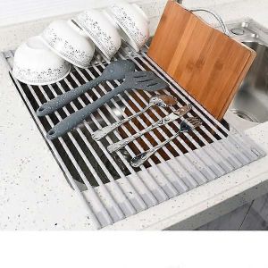 Égouttoir À Vaisselle (Enroulable) Égouttoir En Acier Inoxydable Porte-Évier Pliant Porte-Baguettes Et À Vaisselle Paniers À Vaisselle Et Égouttoirs Pratiques - Neuf