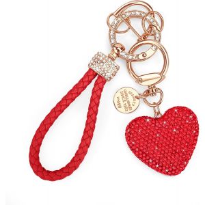 KAL-Porte-Clés C?ur Porte-Clés Scintillant Avec Strass Porte-Clés En Cuir Pour Femme Clés De Voiture Clés De Porte Rouge - Neuf