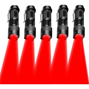 SJZG-Pack De 3 Lampes De Poche Led Rouge, Bleue Et Verte, &Eacute;tanches Et Zoomables, Avec 3 Modes D'&Eacute;clairage, Pour Le Camping, La Chasse, La Randonn&eacute;e, La P&ecirc;che De Nuit (Rouge, 5 Pi&egrave;ces) - Neuf
