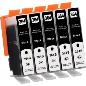 5X 364XL Noir Cartouches d'encre Compatibles avec HP 364 364 XL pour Photosmart 5520 5510 5520 5524 5524 6520 5515 7520 Deskjet 3520 Officejet 4620 4622 - Neuf