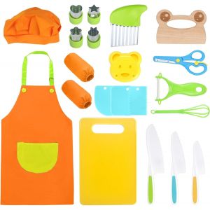 Jexnovashop-20 Pi&egrave;ces Couteau Cuisine Enfant Couteau S&eacute;curit&eacute; De Cuisine Pour Enfants Kit Cuisine Enfant Avec Bords Tranchants Dentel&eacute;s Et Couteau En Bois Pour Les Fruits Le Pain Et Les L&eacute;gumes (C) - Neuf