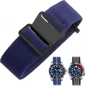 Eryi-Bracelet De Montre Élastique Nylon Style Marine Nationale Parachute Bracelet Montre En Tissu Remplacement Avec Crochet Boucle Noir/Argenté Homme Femme,18/20/22mm - Neuf