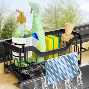 Eryi-Organisateur Evier Cuisine, Porte Eponge Evier Cuisine En Acier Inoxydable Avec Bac De Vidange Automatique, Rangement Cuisine Organisateur Avec Porte-Serviettes - Neuf