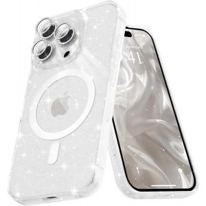 Sjzg-Coque Magn&eacute;tique Pour Iphone 15 Pro Etui &Agrave; Paillettes Brillant Compatible Avec Magsafe Charge Sans Fil Housse De Protection Antichoc Pour Appareil Photo Glitter Silicone Tpu Souple,Transparent - Neuf