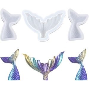 Lot De 3 Moules En Forme De Queue De Sir&egrave;ne En R&eacute;sine &Eacute;poxy Forme Queue Poisson Cristal Moule Casting 3d Oc&eacute;an Th&egrave;me Moule Silicone Pour Bricolage Bricolage Porte-Cl&eacute;s Bijoux Collier Pendentif - Neuf