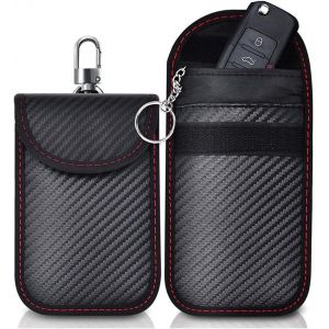 Lot de 2 Mini Etui Anti RFID Cl&eacute; Voiture Portable,Pochette Voiture Protection Clef,Etui Blocage RFID pour Clef Voiture Keyless,Avec Anneau Porte-Cl&eacute; Int&eacute;gr&eacute; Fibre Carbone Bloqueur - Neuf
