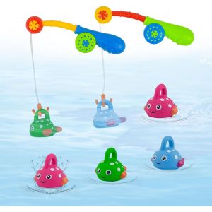 KAL-Jouet Bain Jeu De P&ecirc;che Jouets &Eacute;ducatifs, 2 Canne &Agrave; P&ecirc;che Et 6 Possions, Ensemble De Jouets Pour Le Bain Pour Enfants Gar&ccedil;ons Filles Baignoire Ou Piscine Temps Amusant - Neuf