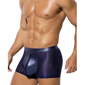 Cauc-Boxer Homme Transparent Boxers Homme Mesh Cuir Sous Vetement Moulant Zip Calecons - Neuf