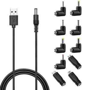 Câble de charge universel 5 V, câble USB DC de 1 m avec 10 connecteurs (5,5 mm x 2,5 mm/4,0 mm x 1,7 mm/3,5 mm x 1,35 mm/3,0 mm x 1,1 mm/2,5 mm x 0,7 mm/4,8 mm x 1,7 mm/4,0 mm x 1,35 mm/type - Neuf