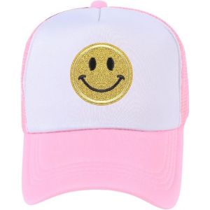 Chapeau Brodé Smiley (Rose), Chapeau De Chauffeur De Camion Néon En Maille Pour Femme Avec Chapeau À Paillettes, Casquette De Baseball Vintage - Neuf