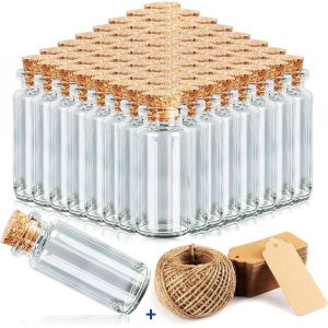 Tianyi-® Petite Bouteille 10ml Fiole Verre Mariage Mini Flacon En Verre Avec Bouchons En Liège Pour D'huiles, D'épices, D'herbes Ou De Thé Environ - Neuf