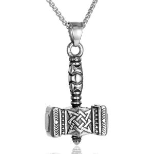 Collier Urne Fun&eacute;raire En Forme De Marteau Viking Pour Homme, Pendentif Amulette Mj&ouml;llnir Vintage Nordique, Bijou Souvenir De Cr&eacute;mation En Argent - Neuf