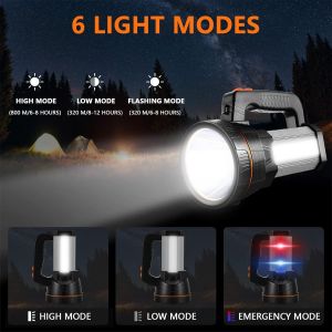 Lampe Torche Led Rechargeable Super Lumineuse 7000 Lumens &Eacute;tanche 6 Modes D'&eacute;clairage Lampe Torche Led Portable Avec Batterie Externe (Argent) - Neuf