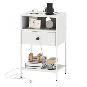 COSTWAY Table de Chevet avec Station de Charge, Compartiment Ouvert, Tiroir et &Eacute;tag&egrave;re de Rangement, pour Chambre, Salon, Blanc - Neuf