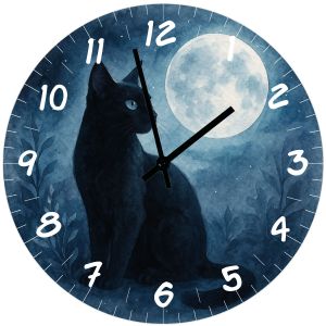 Horloge murale en verre Chat noir 29 cm - Neuf