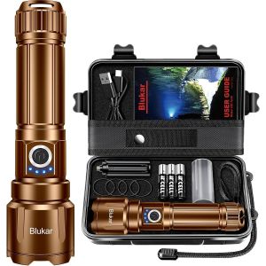 Eryi-Lampe Torche Led Ultra Puissante, Lampe De Poche Rechargeable, Torche Tactique, 5000mah Batterie, Ipx6 Étanche, 5 Modes & Zoomable Pour Camping/Urgence(Avec 3 Piles Aaa),Brun - Neuf