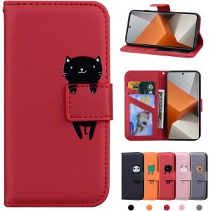 Kal-Xiaomi Redmi Note 13 Pro+ 5g Hülle Pu Leder Brieftasche Xiaomi Note 13 Pro Plus 5g Schutzhülle Stehfunktion Magnetic Closure Handyhülle Für Redmi Note 13 Pro+ Rote Katze - Neuf