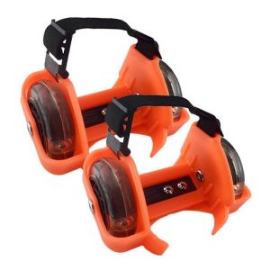 1 Paire De Patins A Roulettes Lumineux, Patins A Roulettes Reglables, Patins A Roulettes Lumineux De Couleur Pour Gar&ccedil;ons Et Filles, Patins Reglables En Pvc Orange - Neuf