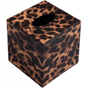 Boite A Mouchoirs Cube Decor Maison Cuir PU Couverture Carree Motif Leopard - Neuf