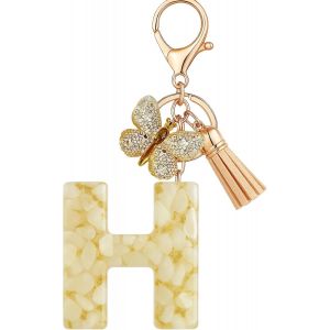 KAL-Porte-Cl&eacute;s Beige Avec Lettre Porte-Cl&eacute;s Fille Initiale Cadeau Femmes Porte-Cl&eacute;s Papillon D&eacute;corer Pour Sac Sac &Agrave; Dos Porte-Clef Gland Or Porte-Clef Femme A-Z - Neuf