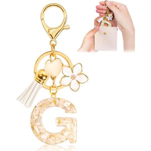 Kal-Porte-Clés Pour Fille Lettre, Porte-Clés Pour Femme Avec Lettre Initiale, Alphabet Pendentif Initiale En Résine, Keyring Avec Pendentif Amour Et Pampille, Cadeau Pour Femme Beige - Neuf