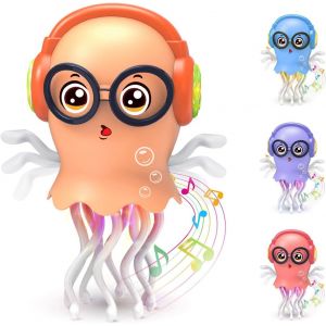 Jouet m&eacute;duse dansante pour b&eacute;b&eacute; - Jouet &eacute;lectrique rampant avec lumi&egrave;re et son - Jouet interactif pour gar&ccedil;ons et filles -d'anniversaire - Orange - Neuf