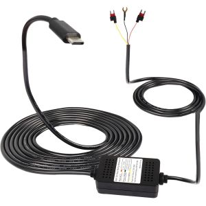 THEF-dashcam ACC Hardwired Kit, USB Type C Hardwired dashcam Kit câble abaisseur, 12V - 24V à DC 5V 3A Chargeur de Voiture câble d'alimentation pour caméra de Voiture GPS - 3,5 m - Neuf