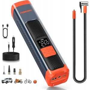 7800mAh Compresseurs d'air Portatifs 150 PSI,Pompe a Velo Electrique Mini Compresseur Portatif Voiture avec Manomètre Eclairage LED Digital LCD 12V DC Câble pour Auto Moto Vélo Ball - Neuf