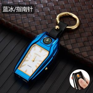 (Bleu) Porte-cl&eacute;s boussole multifonctionnel pour homme, porte-cl&eacute;s personnalis&eacute;, p&eacute;riph&eacute;rique de montre, briquet Laguna, aste par USB, cadeau d'anniversaire, nouveau - Neuf