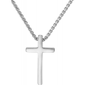 Kal-Collier Croix, Collier Pendentif Croix En Acier Inoxydable Noir Or Argent&eacute; Pourhomme Avec Cha&icirc;ne En Bo&icirc;te Colliers Pour Homme Cadeaux De Bijoux Cha&icirc;ne En Croix Pour Homme Femme 41-71cm - Neuf