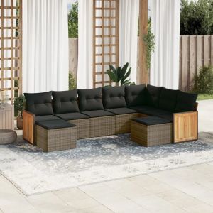 Prolenta Premium - Salon De Jardin 9 Pcs Avec Coussins Gris R&eacute;sine Tress&eacute;e - Neuf