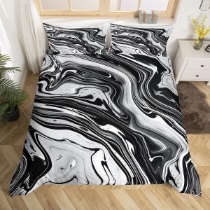 Double (Sans Couette)-Noir Blanc Gris-Parure De Lit Homewish En Marbre Violet Clair, Housse De Couette Fluide Et Abstraite Dorée Pour Homme Et Femme, Motif Marbre À Paillettes Bronzantes, Housse De - Neuf