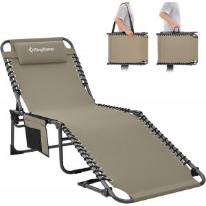 Bain De Soleil Pliants 5 Positions Réglable,Chaise Longue Inclinable Pliable,Lit De Camping Pliant Avec Oreiller Poche Charge Max 180kg Transat De Relaxation Pour Plage Jardin Camping Voyage - Neuf