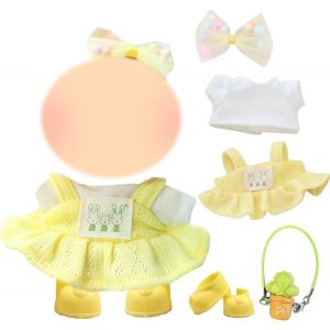 Lot de 5 v&ecirc;tements de poup&eacute;e de 17 cm, v&ecirc;tements de poup&eacute;e de 17 cm, accessoires de tenue DIY avec jupe porte-jarretelles jaune, t-shirt &agrave; manches courtes, serre-t&ecirc;te, pendentif, chaussures - Neuf