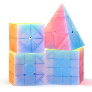 Speed Cube Set,Cube de Vitesse 2X2 3X3 4X4 Pyramide Cube Magique pour Enfants,IQ Games Toys Jouets &eacute;ducatifs [4 Pack] (Gel&eacute;es) - Neuf