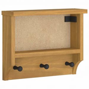 Porte-manteau mural pratique 45 x 12 x 35 cm espace de rangement rustique en pin noyer Helloshop26 02_0056687 - Neuf