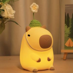 Capybara Veilleuse, Id&eacute;e De Cadeau D'anniversaire Pour Enfants, Jolie Fleur En Silicone, Lampe De Chevet Avec Minuterie, Intensit&eacute; Variable, Veilleuse Portable, D&eacute;coration De Chambre &Agrave; - Neuf