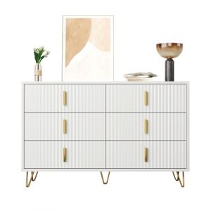 Buffet commode a design moderne, grand rangement et poignees dorees - Neuf