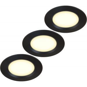 SUBZONAL-Lot de 3 spots LED encastrables ultra plats pour meubles - 12 V - 3 W - D&eacute;coupe du trou : 55 mm - Avec c&acirc;ble de 2 m - IP44 - Pour armoires &agrave; miroir, vitrines, meubles et armoires (noir 3000 - Neuf