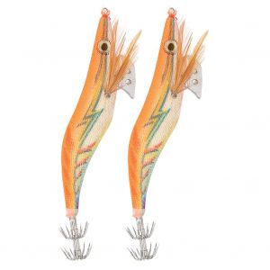 Lot De 2 Hamecons Artificiels Lumineux 3d Pour Calmar, Appat De Peche En Bois Pour Crevettes, Hamecons De 3,5 # - Neuf