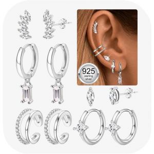 5 Paires Boucles D'oreilles Femme Argent 925 Plaquée Or 14k Créoles Argent Boucles D'oreilles Zircon Piercing Oreille Cartilage Boucles D'oreilles Femme Or Pour Piercings Multiples.[X870] - Neuf