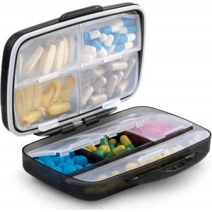 1 Voyage Portable Boîte À Pilules Avec 8 Surdimensionné, Étanche À L'air Compartiments Noir - Neuf