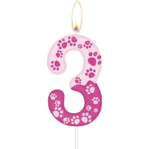 Eryi-Bougies D'anniversaire Sur Le Thème Des Pattes De Chien, Bougies En Chiffre 3 Roses Pour Gâteau, Bougie Rose À Motif Empreintes De Pattes De Chien Pour Filles Et Garçons, Décorations De Fête - Neuf
