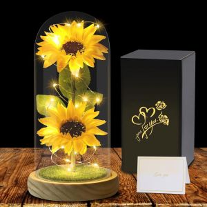 Trahoo-Cadeau Pour Femmes Pour La Fête Des Mères, Fleur Eternelle Sous Cloche Avec Led, Tournesols Cadeau Pour Femme Maman Mère Grand-Mère, Cadeau Éternel Pour Femme Pour La Fête Des Mères, Anniversa - Neuf