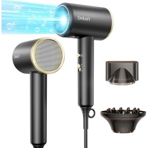 Sèche-Cheveux Ionique 1800w, Séchage Rapide, Ultra-Léger 330g, 2 Vitesses, 3 Chaleurs, Avec Diffuseur & Concentrateur ¿ Qualité Salon Pour Femmes & Hommes - Doré - Neuf